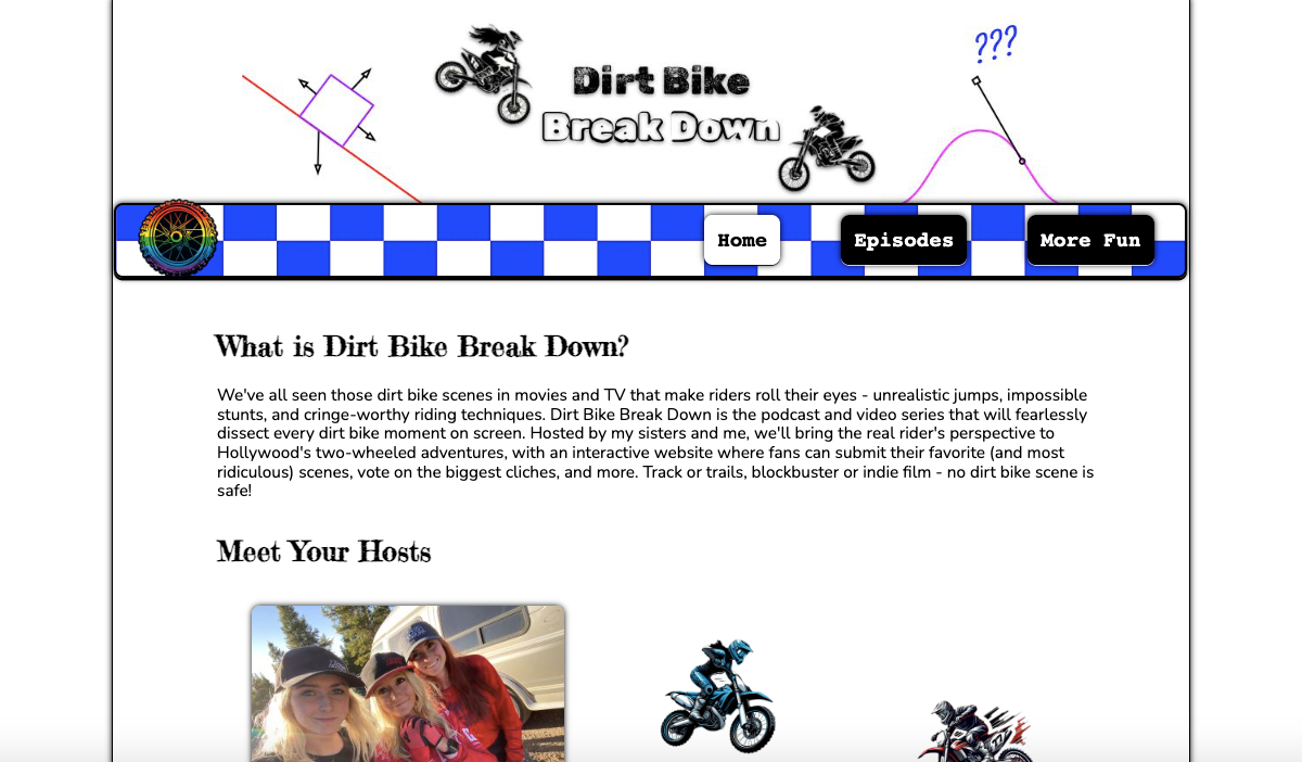 site main page with black background, checkered navbar, color wheel, black and white buttons